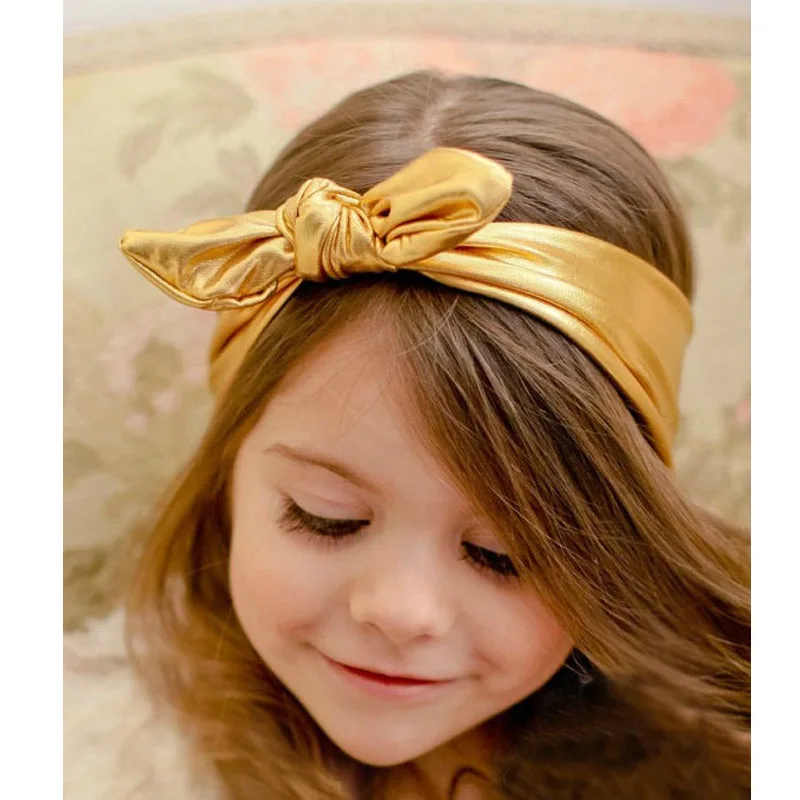 

New Style Children's Bronzing Bow Hairband Fashion Simple Pure Color Kids Hairband 2pcs/bag