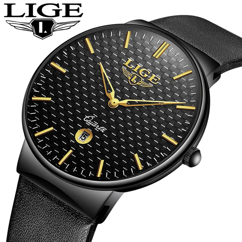 Часы наручные LIGE Мужские кварцевые брендовые простые водонепроницаемые