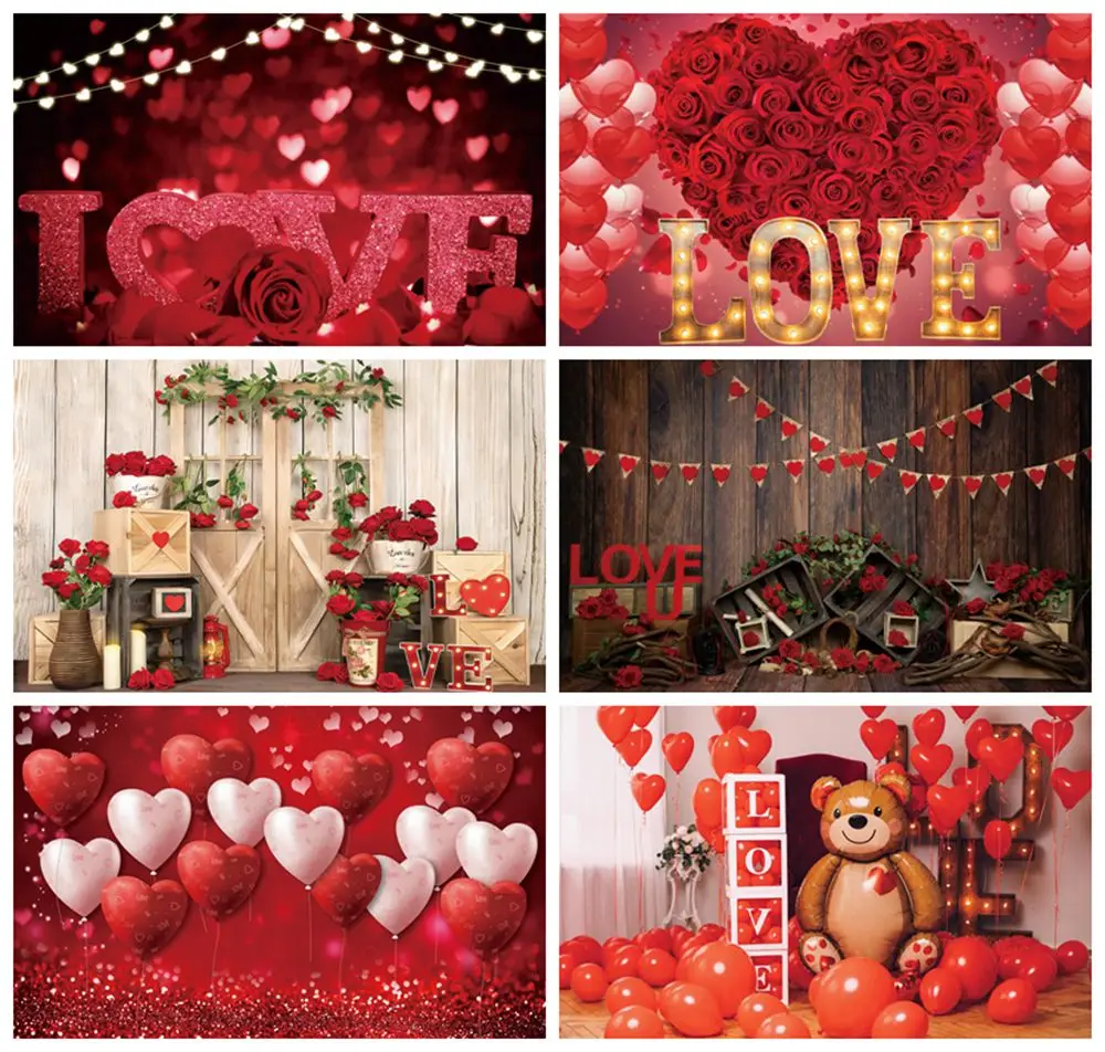 

Happy Valentine's Day Backgrounds Love Balloon Rose Wedding Marriage Party Photocall Backdrop Photography Photografic Photozone