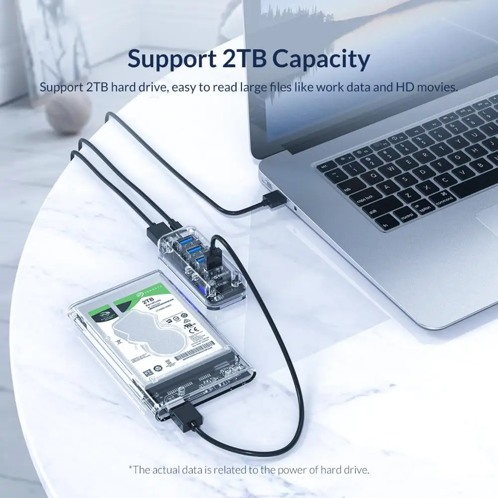 ORICO прозрачная серия usb-хаб 7 4 порта USB 3 0 разветвитель с двойным портом питания для настольного