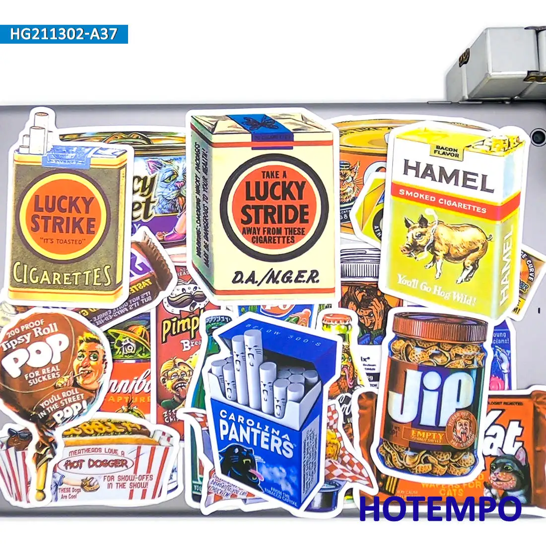 

37pcs Retro Spoof Art Snack Drink Food Outer Packing Phone Laptop Skateboard Guitar Car Stickers for Luggage Fridge Bike Sticker