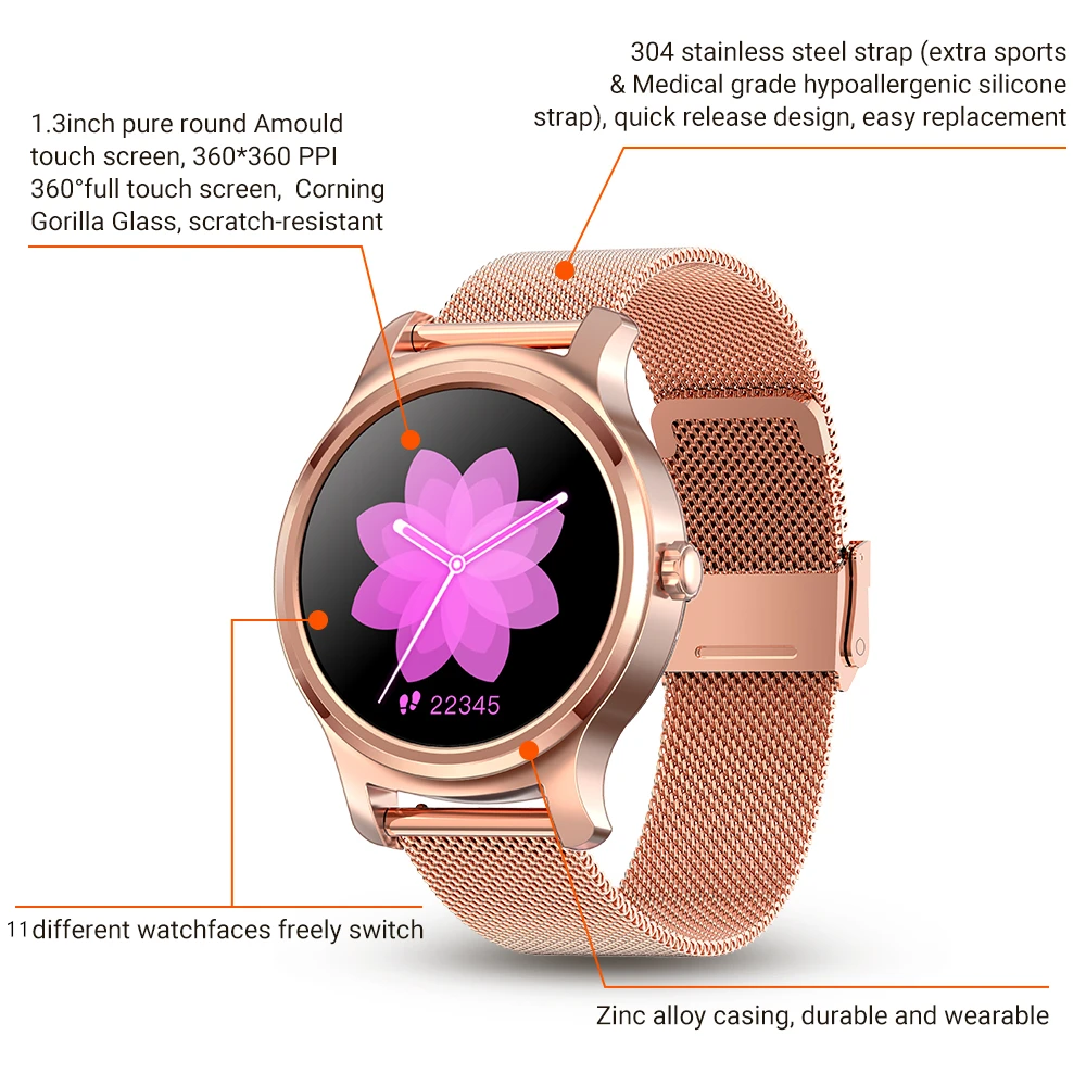 

Beautiful Alloy Smart watch 2020 IPS full round screen bluetooth call IP67 health motion Pedometer smartwatches for women men
