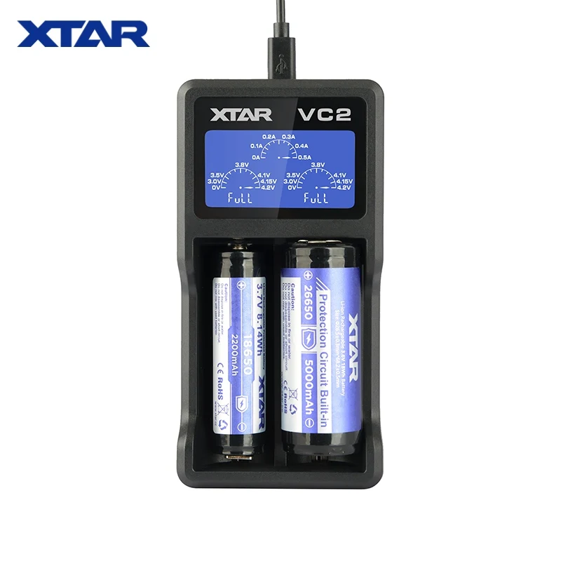 

XTAR VC2 VC4 charger for 10440/16340/14500/14650/17670/18350/18490/18500/18650/18700/26650/ 22650/ 20700/21700 battery Charging