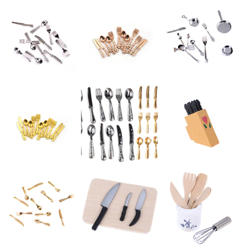 

12 шт. 1:12 мини кукольный домик миниатюрная посуда столовые приборы нож вилка ложка торт нож разделочный блок кухня мебель для еды игрушки