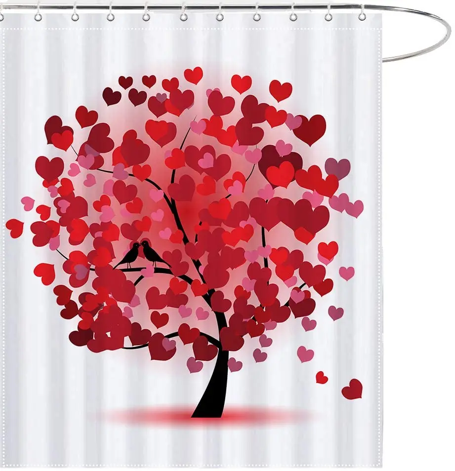 Занавеска для душа в виде дерева на День святого Валентина красное сердце