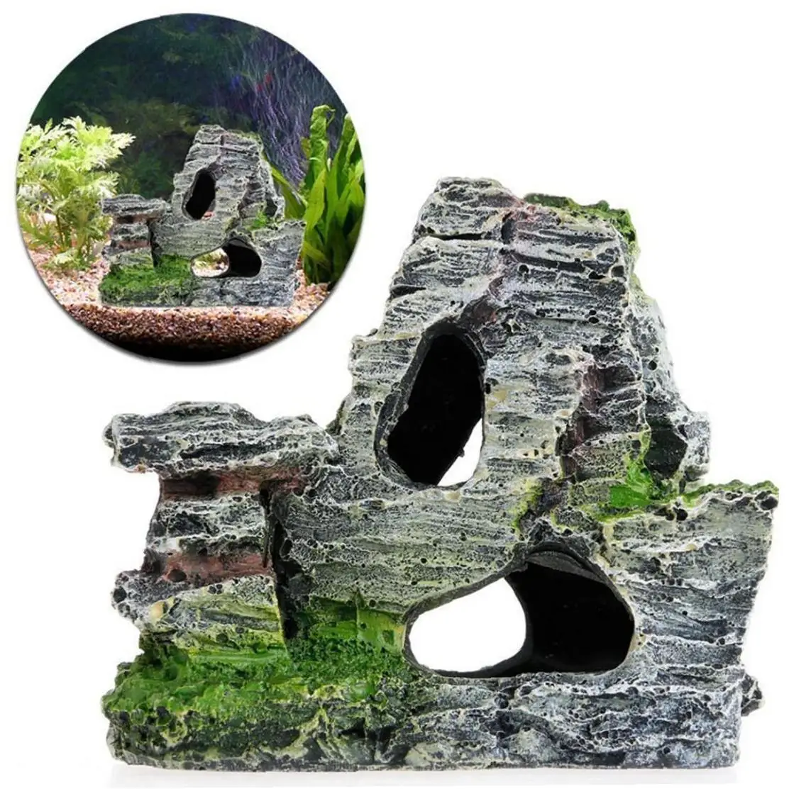 Аквариум скалы скрытие Рок Пещера Декор подводный пейзаж вид на гору орнамент