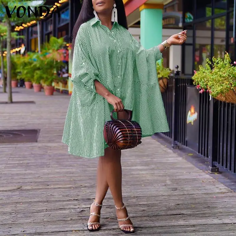 

Женское осеннее платье-рубашка VONDA с длинным рукавом, воротником с лацканами, повседневные платья с асимметричным подолом и пуговицами, пла...