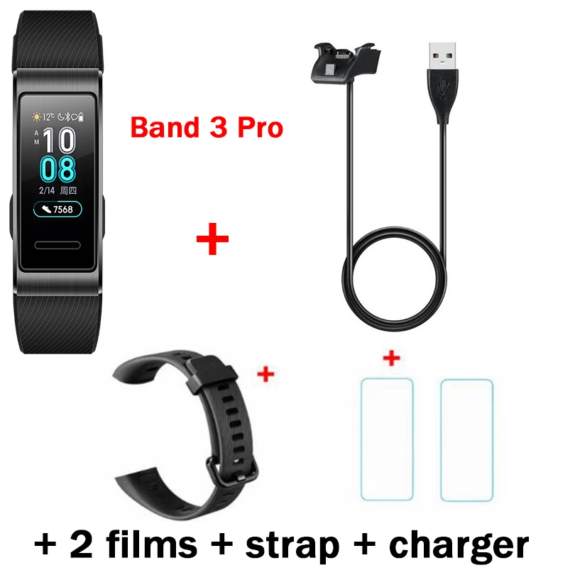 3P blk n film n plug Huawei Band 3 Pro Band 3 Смарт-браслет 3 0,95 дюймов трекер для плавания Водонепроницаемый Bluetooth фитнес-трекер сенсорный экран - Цвет: 3P blk n film n plug