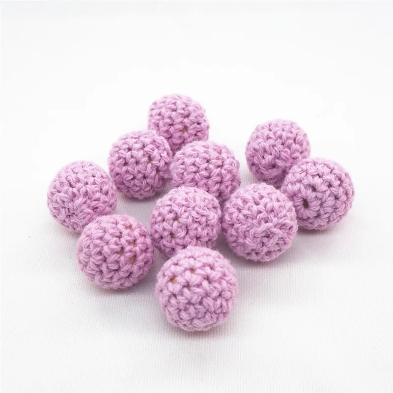 Lilac Chengkai 50 шт. 16 мм 20 мм Круглый Вязание Хлопок крючком деревянные шарики для DIY украшения Детские украшения Прорезыватель для зубов ожерелье игрушка - Цвет: Lilac