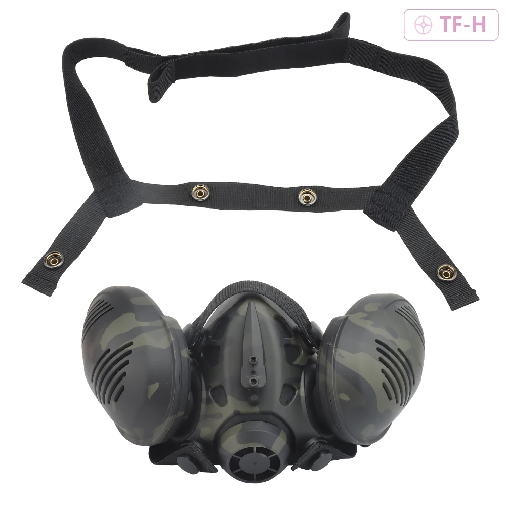 Тактическая двусторонняя полумаска-респиратор для газа с адаптацией под шлем, в виде реквизита для пэйнтбола, аирсофта, военной игры CS и косплея. Защита.