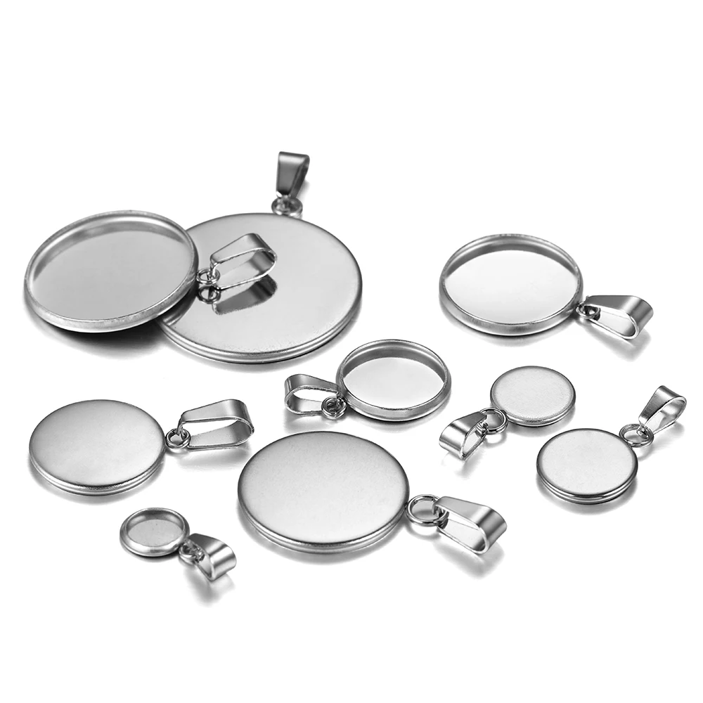 

10Pcs 6-30mm Stainless Steel Round Blank Trays Pendant Settings With Clasps Cabochon Base Bezel for DIY Jewelry Making Supplies