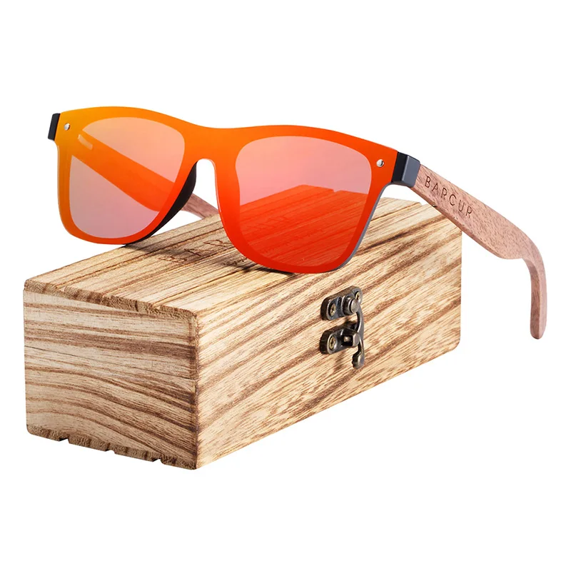 Red Polarized BARCUR поляризационные черные солнцезащитные очки из орехового дерева Мужские квадратные женские солнцезащитные очки UV400 Oculos Gafas Oculos de sol masculino - Цвет линз: Red Polarized