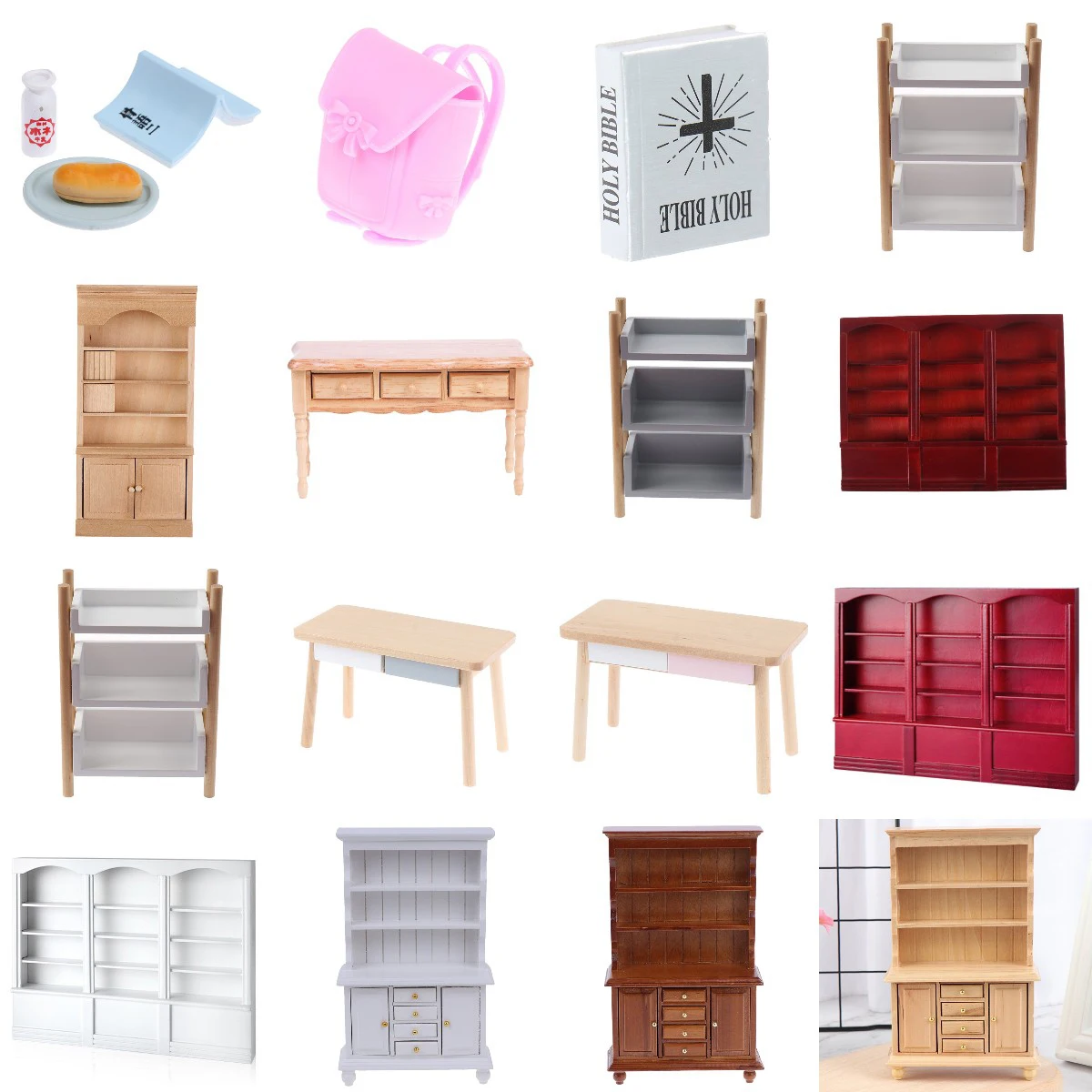 

1pc Dolls Simulation Furniture Red Bookshelf Newspaper Rack Cabinet Wood Shelf Bookcase Model Dollhouse Miniature Accessories
