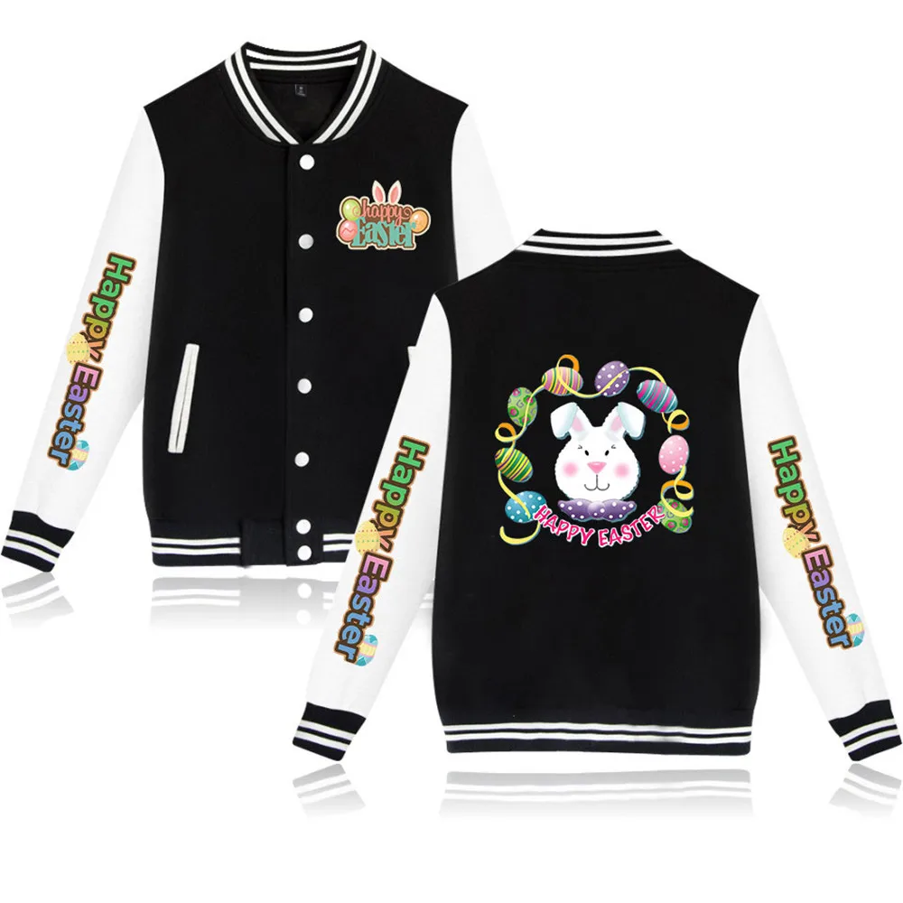 

Easter Day Jacket Fashion Bomber Jackets Casual Men Women Outwear Representative Rebirth And Hope Of Rabbit Print Baseball Coats