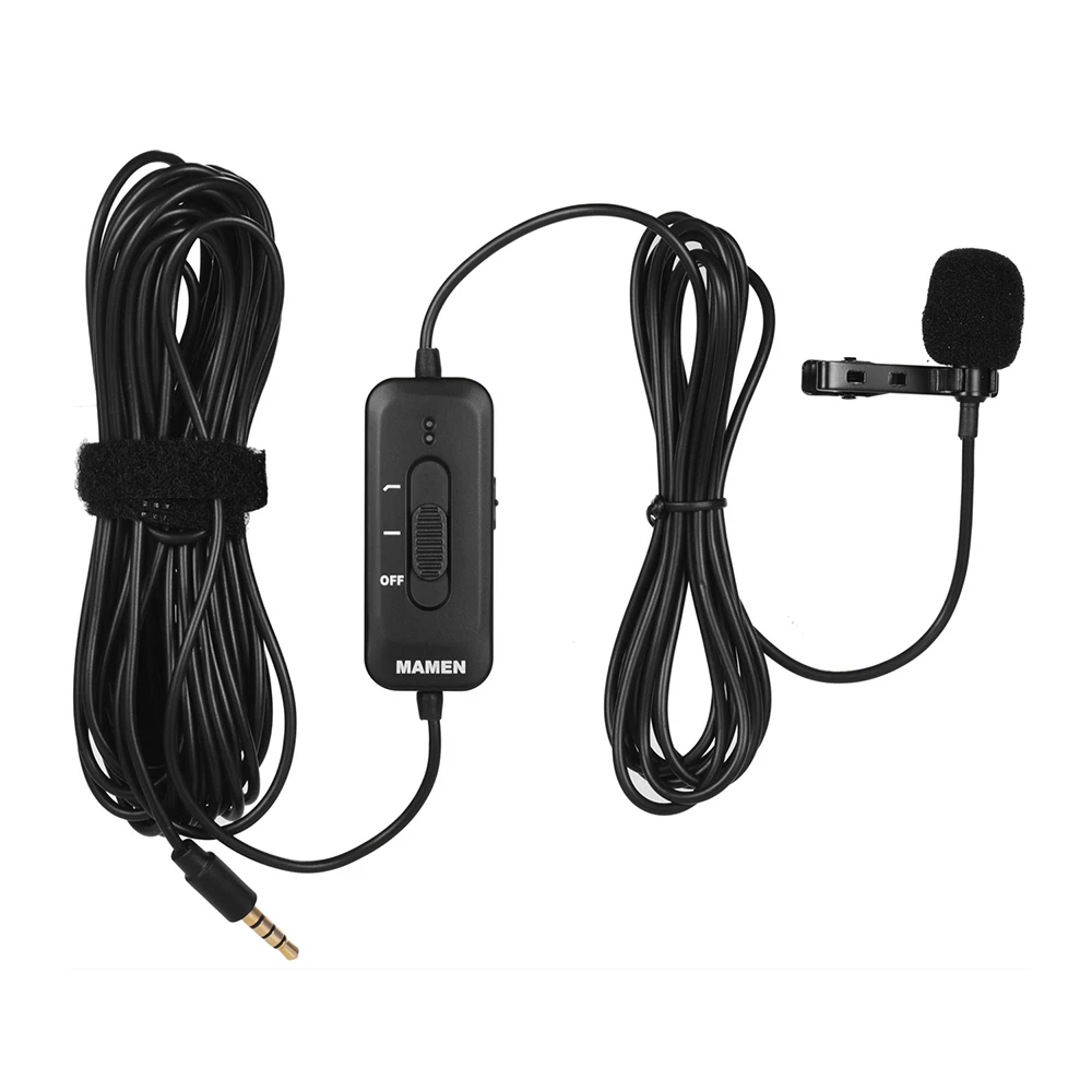 

MAMEN KM-D2 Clip-on Lavalier Microphone 3.5mm Plug Condenser Mic 8m Length for Audio Video Recording Smartphone DSLR Camera PC