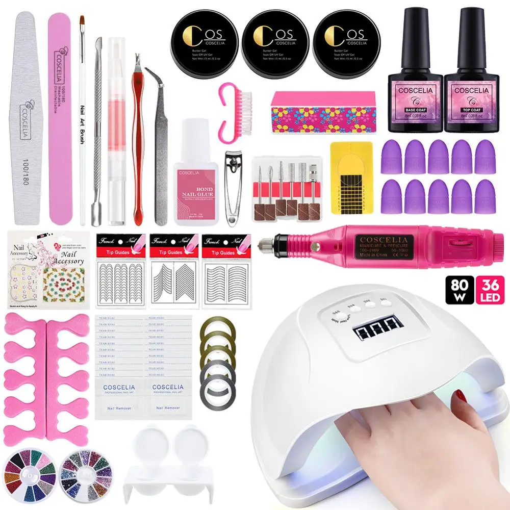 NO nail polish kit COSCELIA 54 Вт УФ светодиодный маникюрный набор с лампой 6/12 цветов набор гель-лаков для ногтей верхнее Базовое покрытие Маникюрный Инструмент акриловый набор для ногтей - Цвет: NO nail polish kit