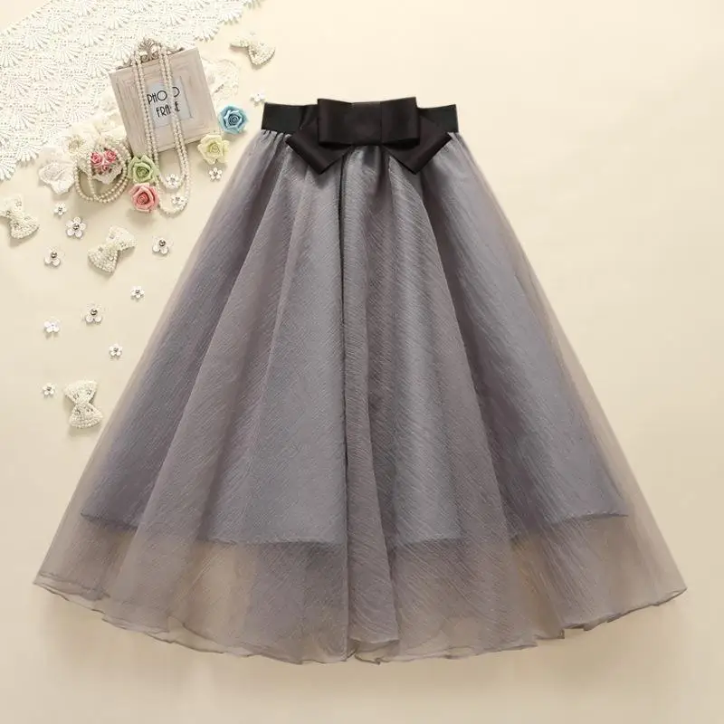 

2022 Summer New Simple Pure Color Casual High Waist Thin Sweet All-match Tutu Skirt Women A-line Long Skirt Tide Free Shipping