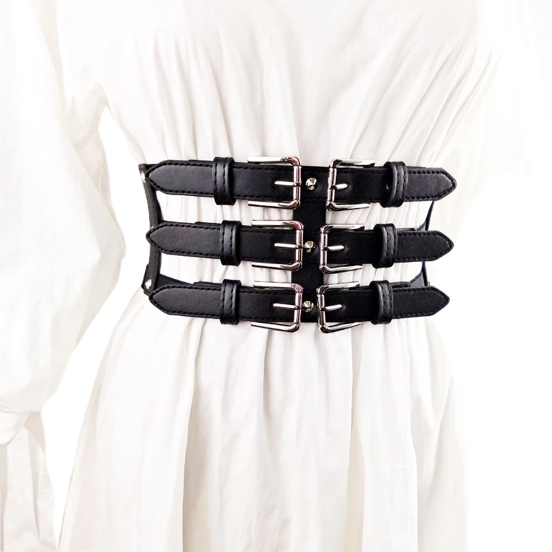 Punk Waist Belt Women Halloween Leather Skinny Body Adjustable Belts with Suspender for Party Night Club Waist Slim