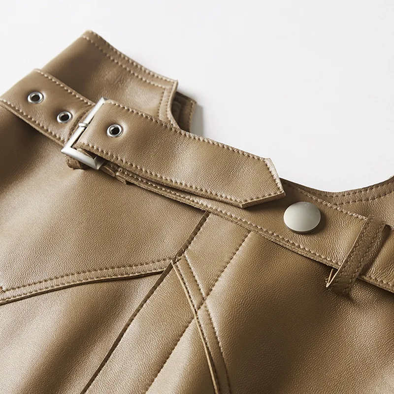 

2020 New Fashion Spring Autumn Genuine Leather Skirts Women Skeepskin High Waist A-line Office Ladies Mini Short Skirt Minishirt
