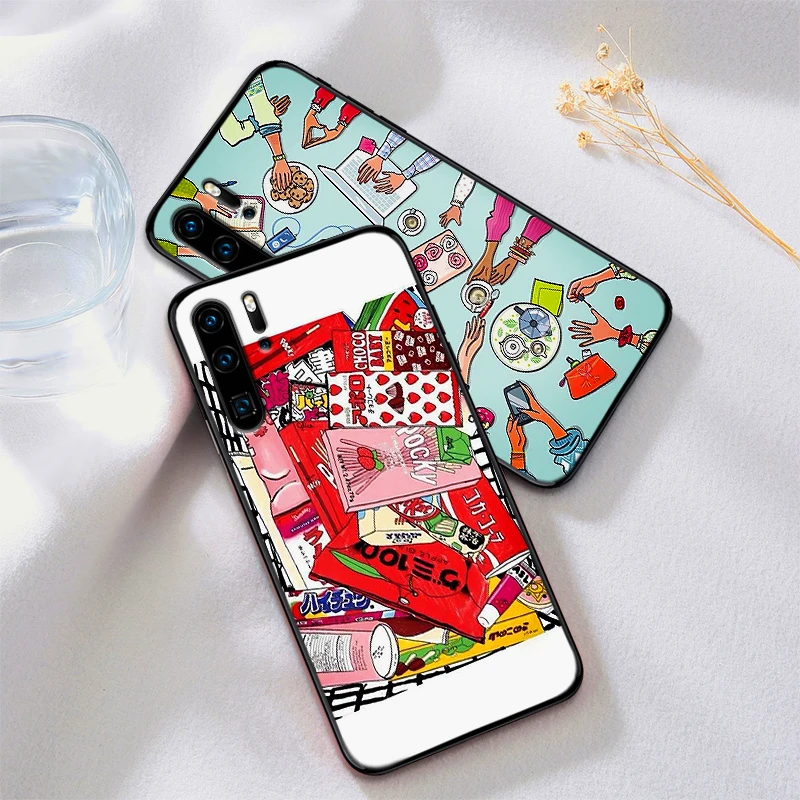 Luxury Case For Huawei Y6 Y7 2018 Y9 Prime Mate 10 20 Pro Nova2 3 4 Lite Nova 2i 3i 5i Cover Cartoon fries burgers pizza | Мобильные