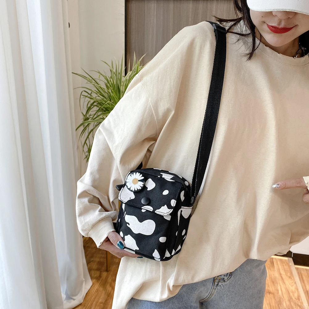 

Youth Ladies Simple Versatile Bag Casual Women Canvas Crossbody Bag Cow Printed Street Small Shoulder Handbags