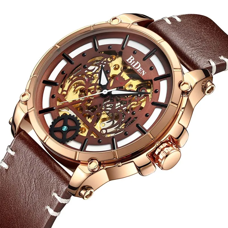 Часы скелетоны Мужские механические Автоматические бронзовые прозрачные