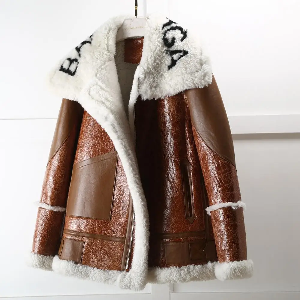 2019 короткая парка из овечьего меха натуральная кожа локомотив крутая куртка