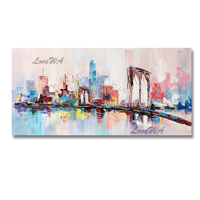 

City Building Scenery Wall Canvas Picture Art Unframed Hand Painted Modern Abstract Textured Oil Painting Quality Artwork Piece
