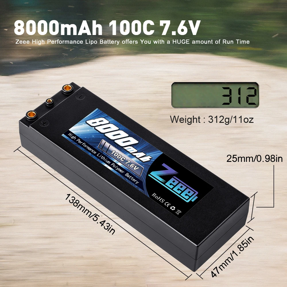 Zeee 7.6V 8000mAh 100C Lipo Battery Hard Case RC Car Charger with 4mm Bullet Deans Plug for Truck Buggy | Игрушки и хобби