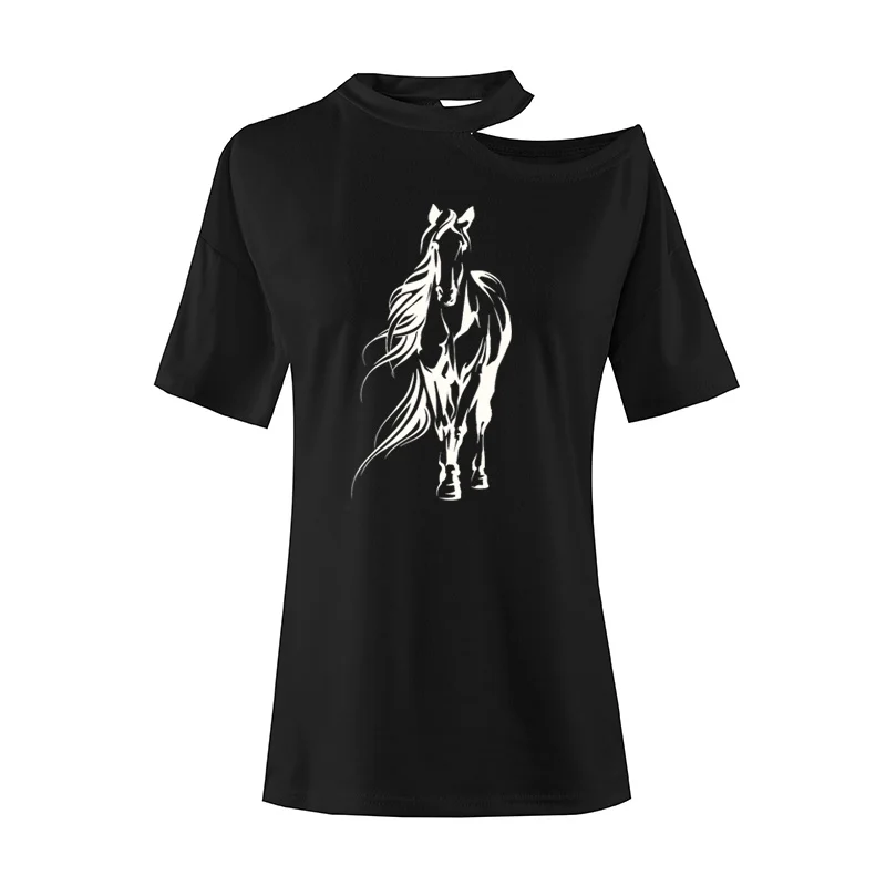

Женская футболка с принтом лошадей, летняя женская футболка с графическим принтом в стиле Харадзюку, забавная свободная футболка с коротки...