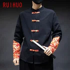 Новинка 2022, повседневная мужская рубашка RUIHUO, приталенная Женская Лоскутная Мужская модная Деловая блузка, фирменный Размер