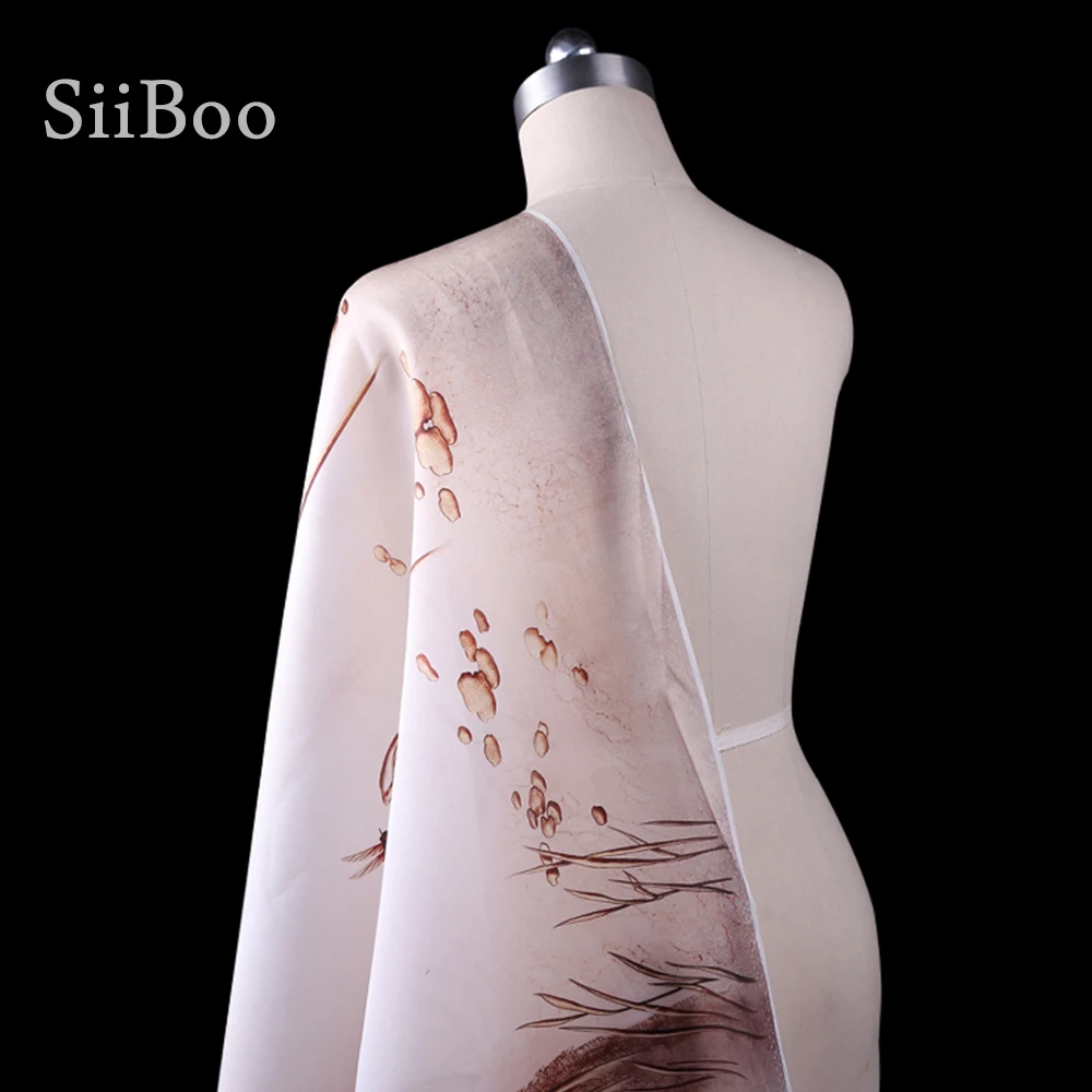 140*68 см 1 шт. цветочный принт лотоса 100% шелк органза ткань для платье из