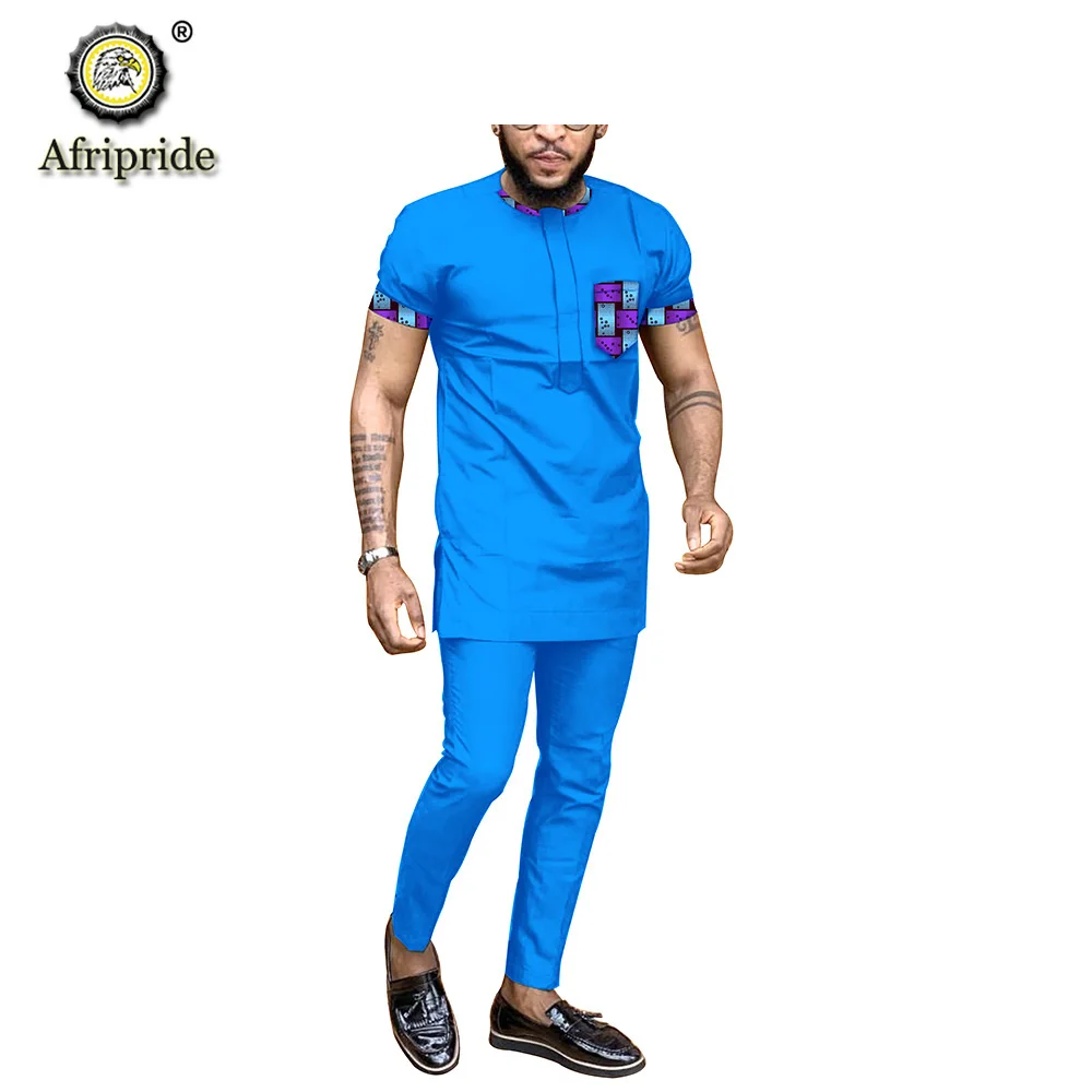 2019 African clothing for men outfit dashiki tops shirts+ pants set print wear clothes outwear ankara blouse AFRIPRIDE S1916007