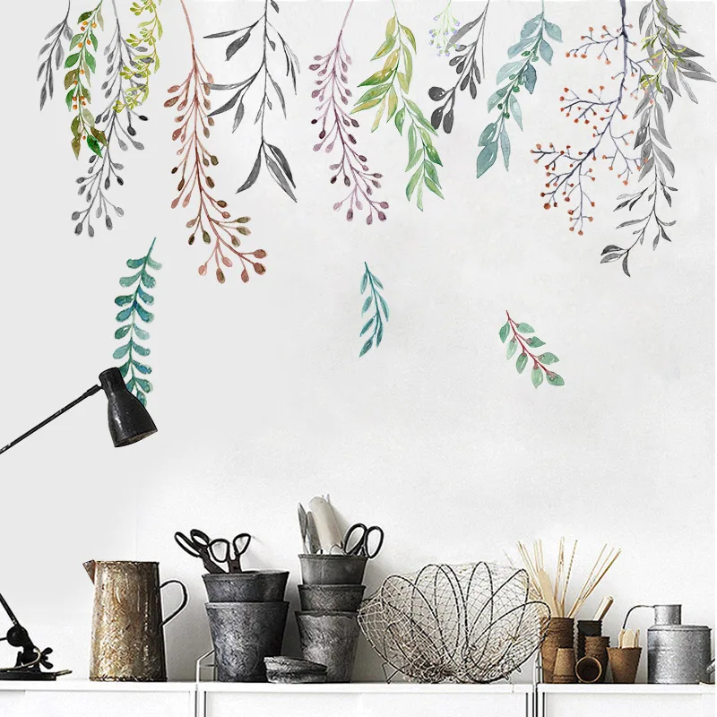 

Fresh Leaf Pattern Wall Stickers Living Room Bedroom Wall Decoration Removable Wallpaper Murals