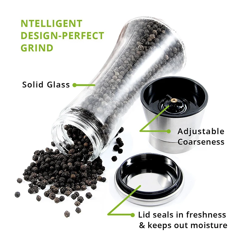 2 шт. мельница для перца нержавеющая сталь ручная соли регулируемая специй с