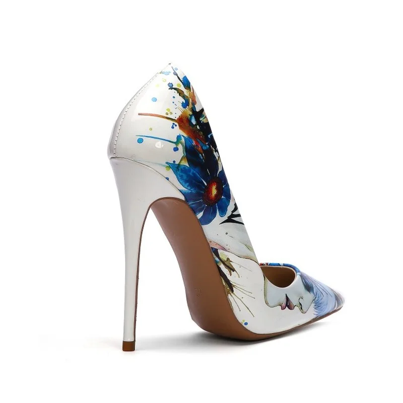 

Ladies high-heeled shoes with a height of 12 cm,pointed shallow mouth, classic luxury painted stiletto banquet shoes34-45 heels