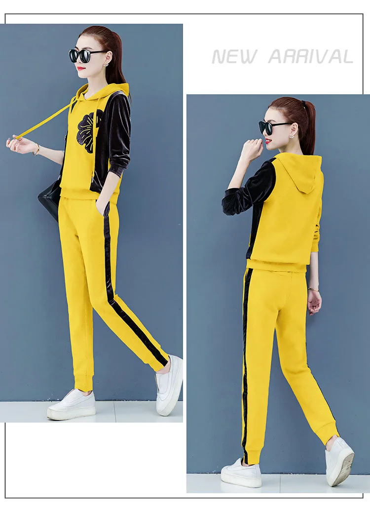 Womens Velour Tracksuit Set Casual Zipper Long Sleeve 2 Pieces Outfits Hoodie Sweatshirt& Sweatpants Size with Pocket M-3XL