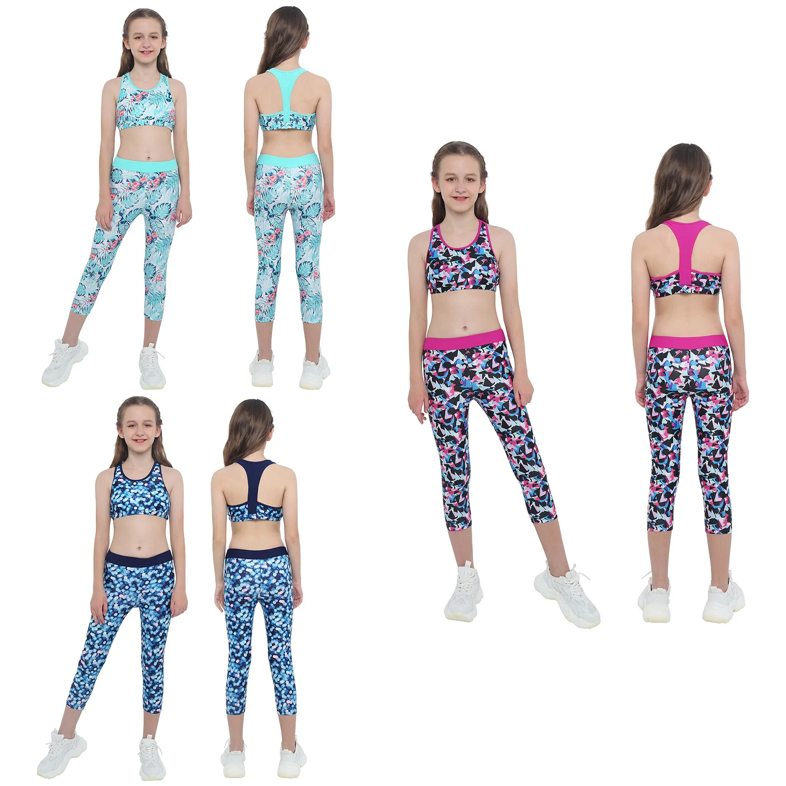 

Kids Girls Sport Dance Outfits Running Gym Yoga Workout Sport Suit U Neck Sleeveless Racer Back Tank Top High Waist Pants Set