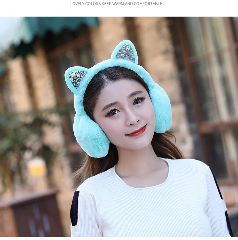 Новый год 2020 Модные женские зимние меховые наушники с ушками для девочек