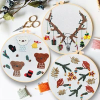 diy creative christmas elements santa claus bear embroidery set needlework tools printed beginner sewing craft kit cross stitch