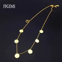 ffgems real 10k yellow gold simple necklace pendant choker plate 8mm round elegant fine jewelry for women party wedding gifts