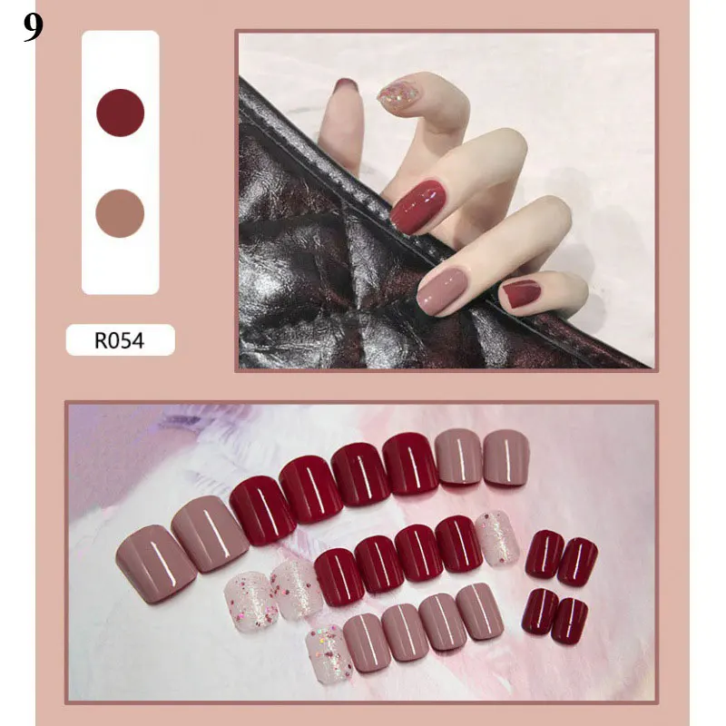 

24pcs Hit Color False Nails 40 Styles Cute Summer Style Fake Nails Jelly Finger Nail Manicure Decoration Nail With Glue