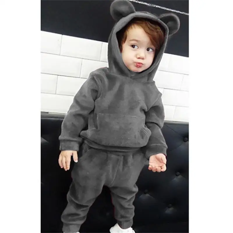 Gray Комплекты осенней одежды для детей зимняя одежда для маленьких мальчиков бархатные толстовки детский спортивный костюм для девочек, одежда - Цвет: Gray