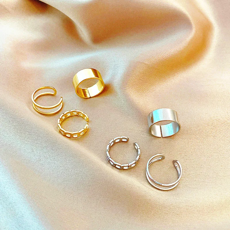 

Hip Hop Rings Set for Women Irregular Vintage Metal Finger Rings 3Pcs/Set Retro Rock Punk Opening Index Finger Accessories ring