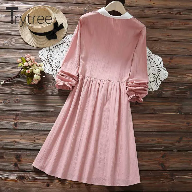 Trytree/осеннее женское платье повседневное однотонное с отложным воротником