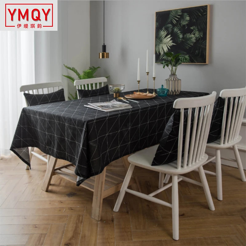 Простые черно-белые скатерть с геометрическим рисунком хлопковые льняные