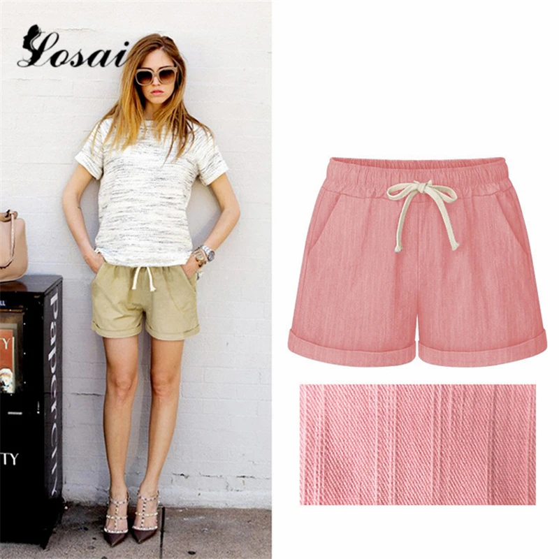Шорты женские льняные с широкими штанинами модные повседневные однотонные