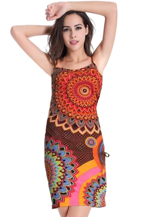 

JHBeute Summer dress 2021 Women's dress Bunched waist beautiful and sexy original national print halter dress Dresses for women