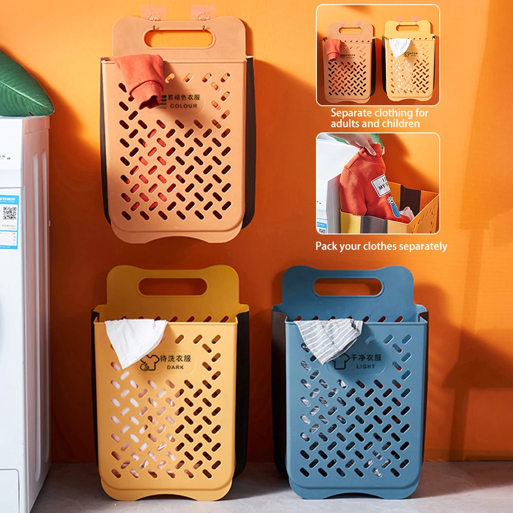 

Portable Bathroom Folding Storage Basket Household Wall Hanging Free Punch Dirty Clothes Laundry Basket Put Clothes Bucket Large