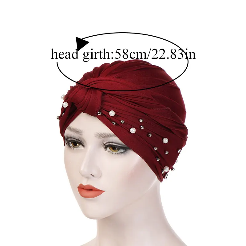 

Cross Twist Inner Hijab Caps for Women Fashion Elegant Beaded Muslim Head Wrap Cover Femme Indian Chemo Cap Elastic Turban Hat
